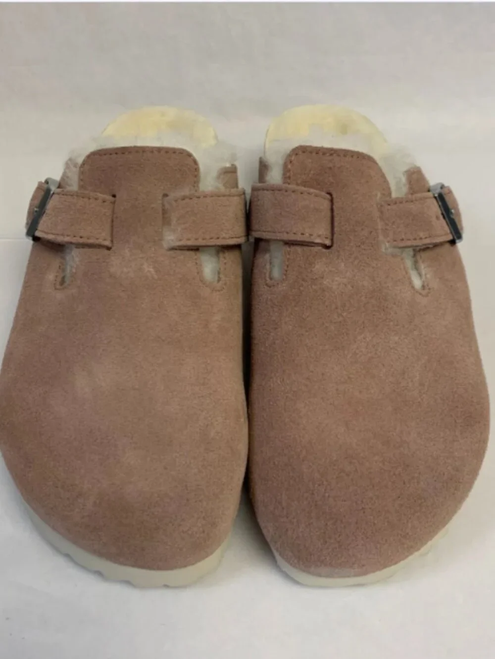 Birkenstock Boston Shearling Pink Clay Suede Leather Narrow Width Sandals
